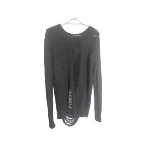 Grey women’s knit sweater size Large grunge fashion goth distressed cozy fall